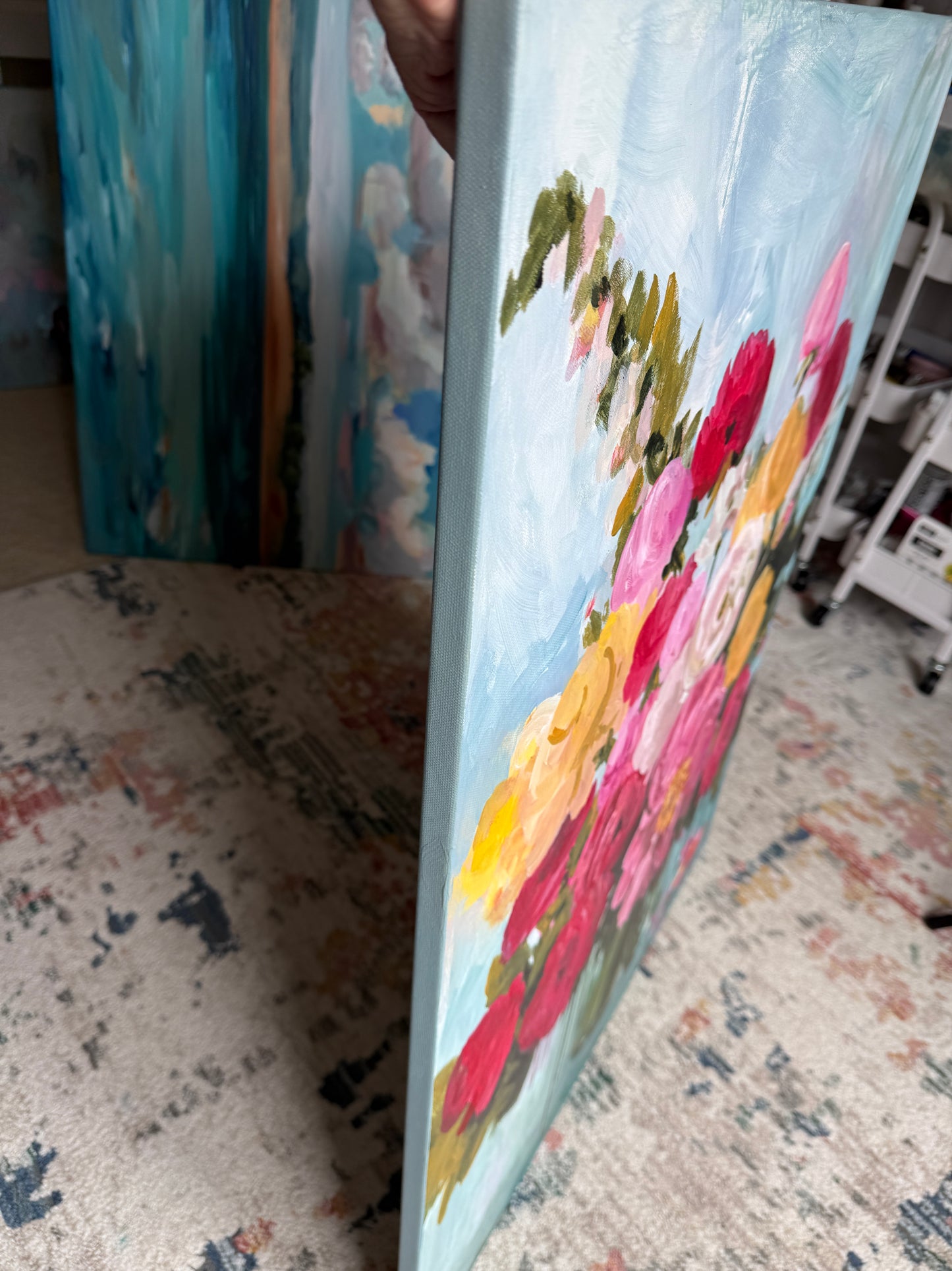 Large Floral Impressionistic Acrylic Painting - Loving Bouquet