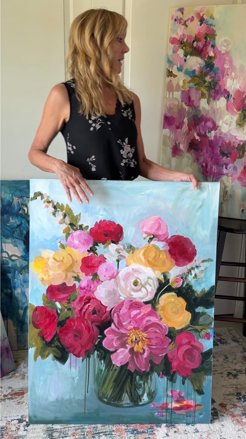 Large Floral Impressionistic Acrylic Painting -  Loving Bouquet
