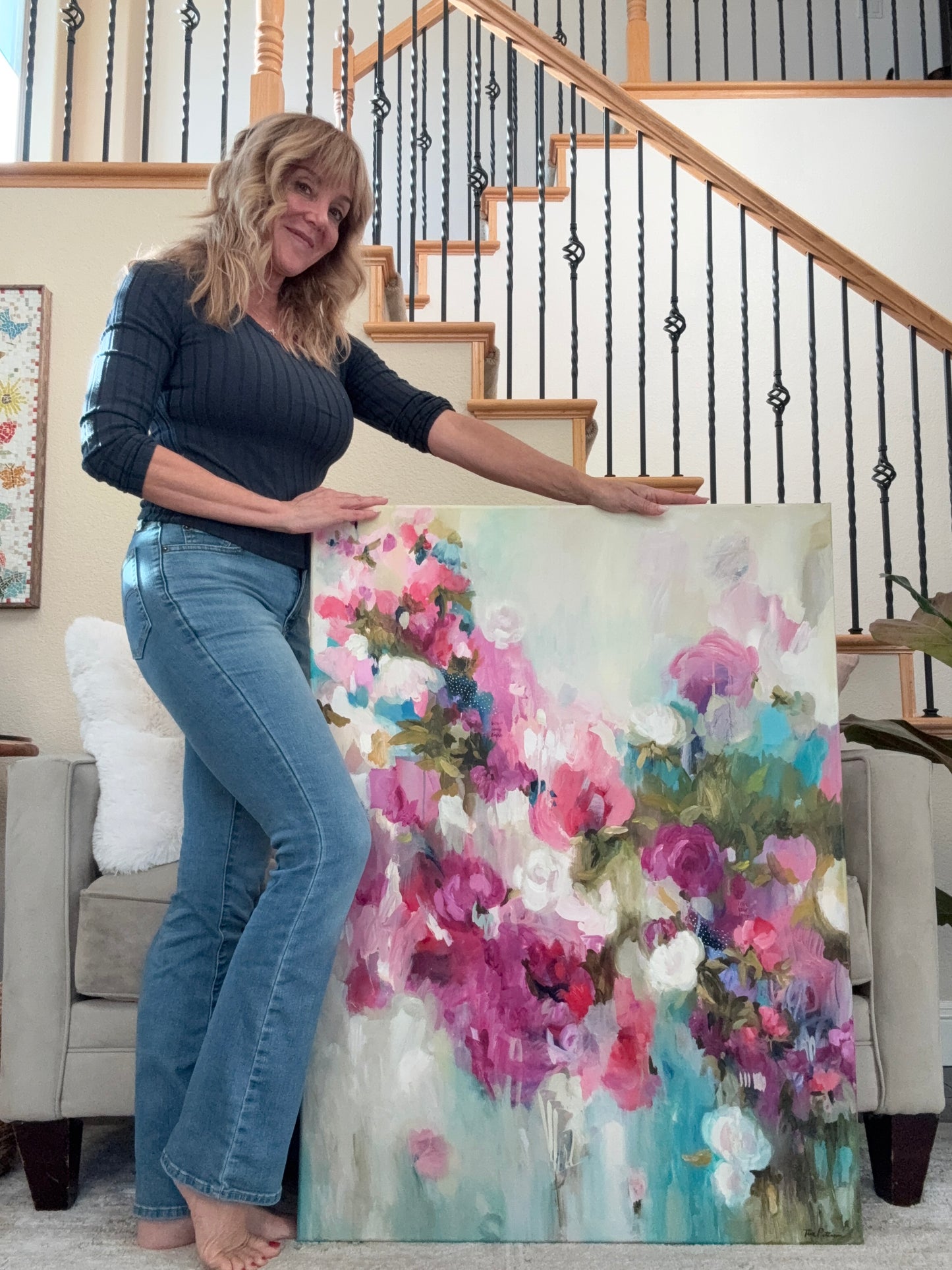 Large Floral Impressionistic Oil Painting -  Ready for the Party